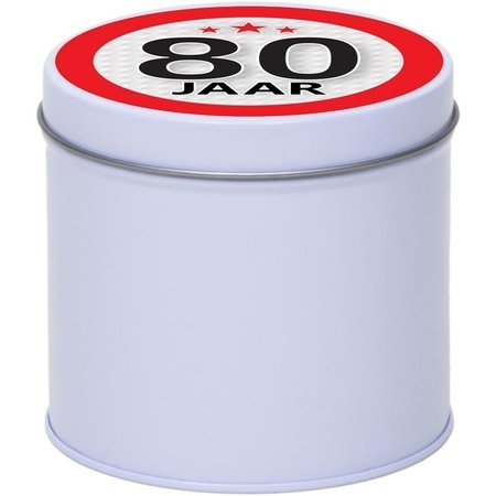 Gift white round storage tin 80 years 10 cm