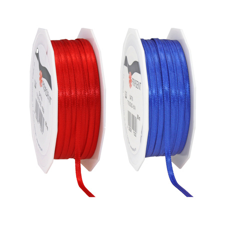 Gift deco ribbons set 2x rolls - blue/red - 3 mm x 50 meters - hobby/decoration/presents