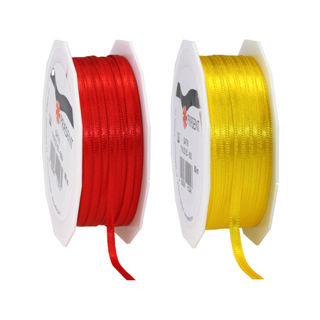 Gift deco ribbons set 2x rolls - yellow/red - 3 mm x 50 meters - hobby/decoration/presents