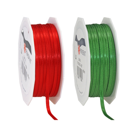 Gift deco ribbons set 2x rolls - green/red - 3 mm x 50 meters - hobby/decoration/presents