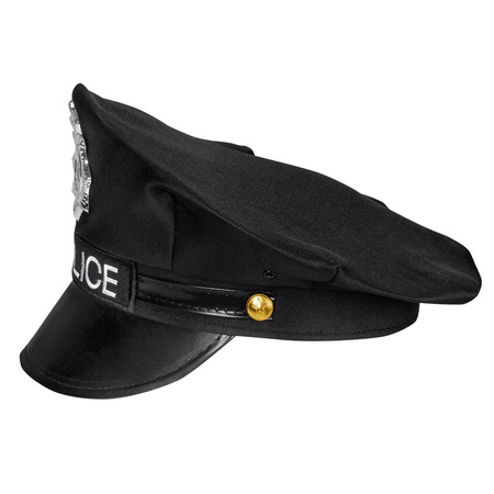 Carnaval verkleed set - politiepet zwart - handboeien/epauletten/badge/zonnebril/pistool