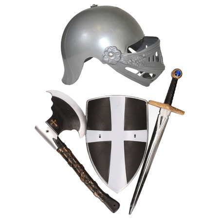 Carnaval Verkleed set - Ridder helm met wapens - voor kinderen - grijs/zwart