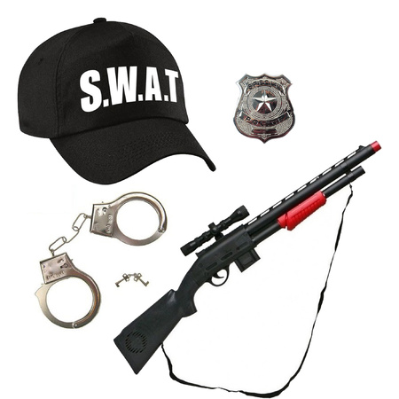 Carnaval play set police/SWAT hat with gun/cuffs for kids