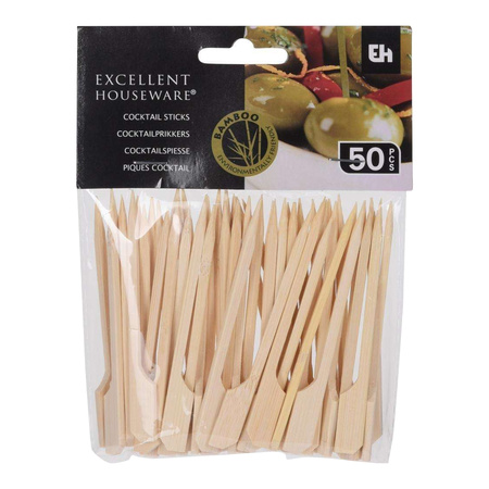 Excellent houseware Cocktail/tapas skewers - 50x pieces - 9 cm - bamboo - appetizer skewer