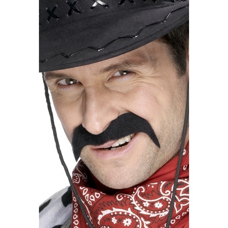 Party carnaval set Gringo - Mexican Somrero hat 45 cm - black - and black western moustache