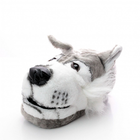 Plush Grey Wolf slippers for adults