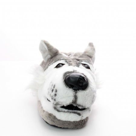 Plush Grey Wolf slippers for adults