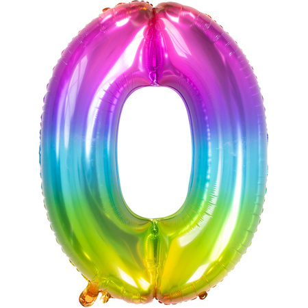 Grote folie ballonnen cijfer 60 in het glimmend multi-kleuren 86 cm en 2x feestslingers