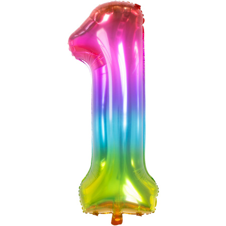 Grote folie ballonnen cijfer 16 in het glimmend multi-kleuren 86 cm en 2x feestslingers