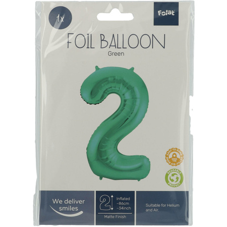 Folie ballon van cijfer 2 in het groen 86 cm