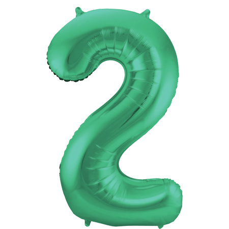 Grote folie ballonnen cijfer 21 in het glimmend groen 86 cm en 2x feestslingers