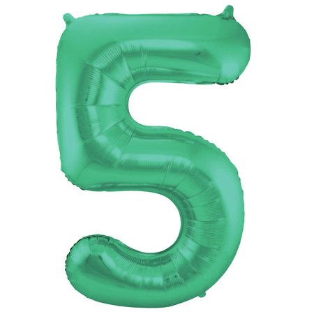 Grote folie ballonnen cijfer 75 in het glimmend groen 86 cm en 2x feestslingers