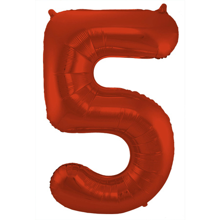 Grote folie ballonnen cijfer 25 in het rood 86 cm en 2 feestslingers