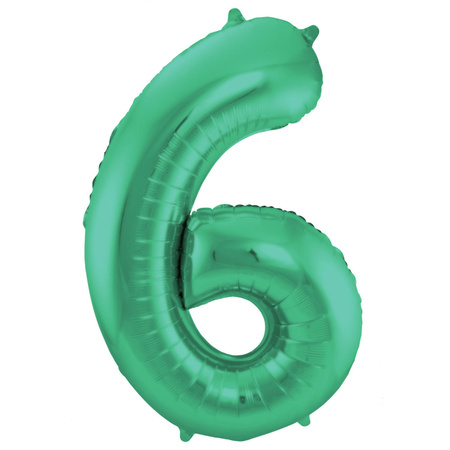 Grote folie ballonnen cijfer 65 in het glimmend groen 86 cm en 2x feestslingers