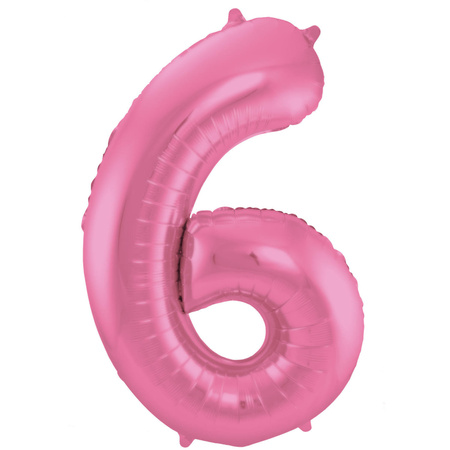 Grote folie ballonnen cijfer 65 in het glimmend roze 86 cm