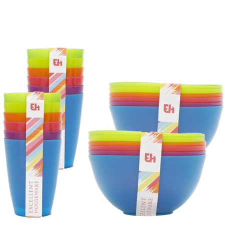 Colored drinking cups and bowls of 48-piece plastic