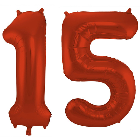 Grote folie ballonnen cijfer 15 in het rood 86 cm