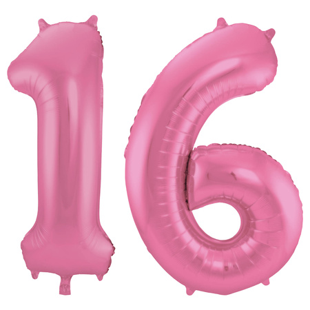 Foil Foil balloon number 16 in pink 86 cm
