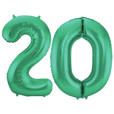 Grote folie ballonnen cijfer 20 in het glimmend groen 86 cm