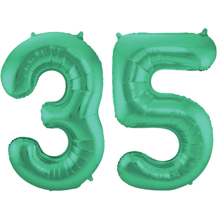 Grote folie ballonnen cijfer 35 in het glimmend groen 86 cm