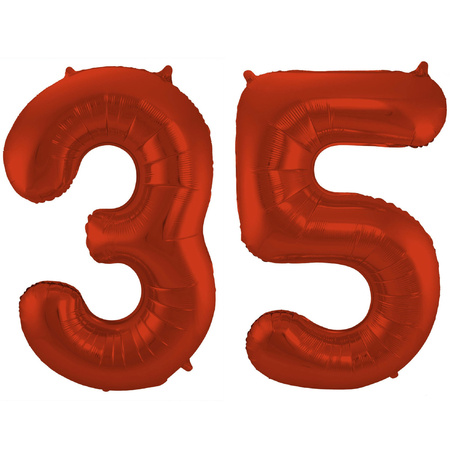 Grote folie ballonnen cijfer 35 in het rood 86 cm