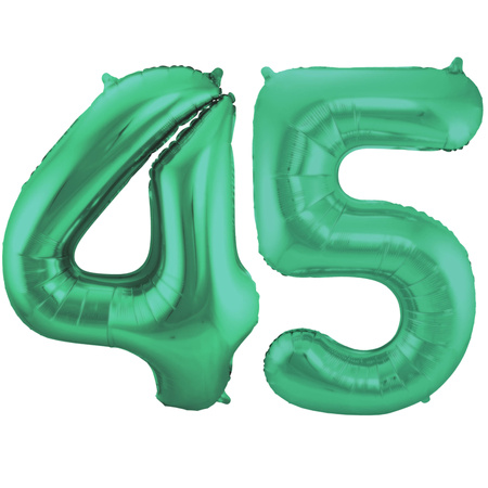 Grote folie ballonnen cijfer 45 in het glimmend groen 86 cm