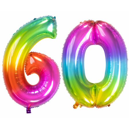 Grote folie ballonnen cijfer 60 in het glimmend multi-kleuren 86 cm