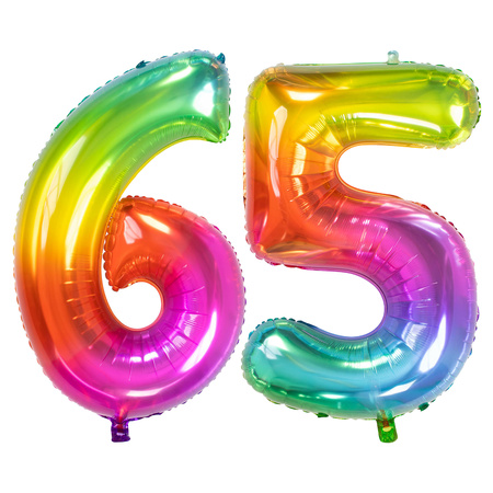 Foil Foil balloon number 65 in multi-colour 86 cm