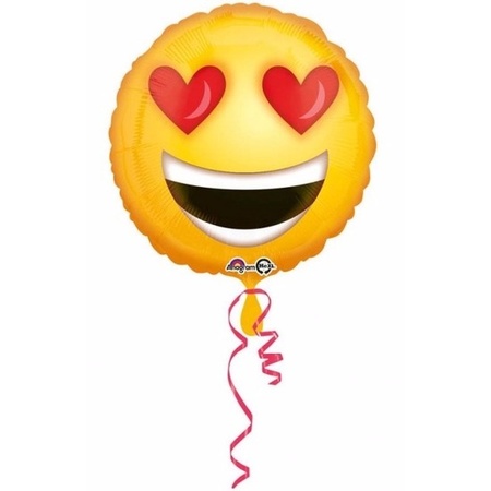 Valentinescard with heart eyed smiley balloon 43 cm