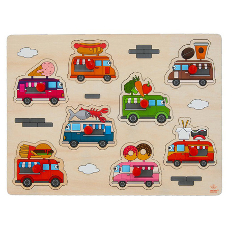 Wooden buttons/studs toy puzzle foodtrucktheme 30 x 22 cm