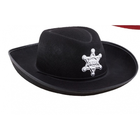 Cowboys speelgoed/verkleed accessoires set en hoed zwart 6-delig