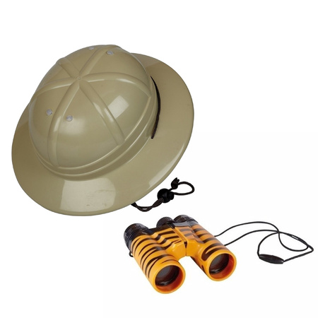 Carnaval safari helmet set for kids with animals binoculars 11 x 12 cm