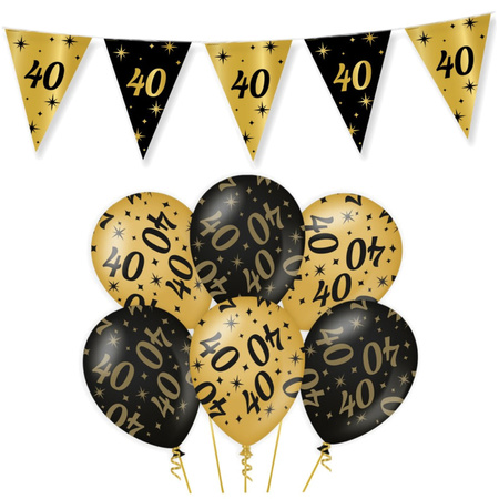 Leeftijd verjaardag feestartikelen pakket vlaggetjes/ballonnen 40 jaar zwart/goud