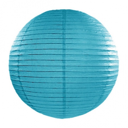 Setje van 5x stuks luxe turquoise blauw bolvormige party lampionnen 35 cm met lantaarnlampjes