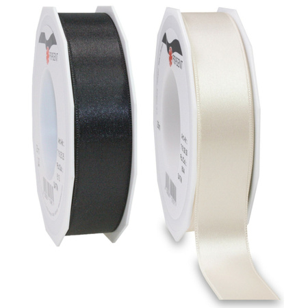 Luxery satin ribbon 2.5cm x 25m - black and beige