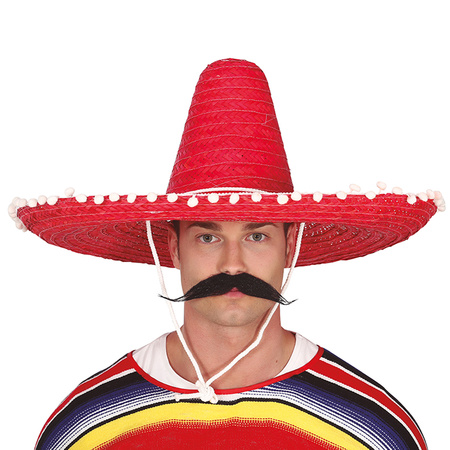 Carnaval verkleed set Gringo - Mexicaanse sombrero hoed - rood - met Western thema plaksnor