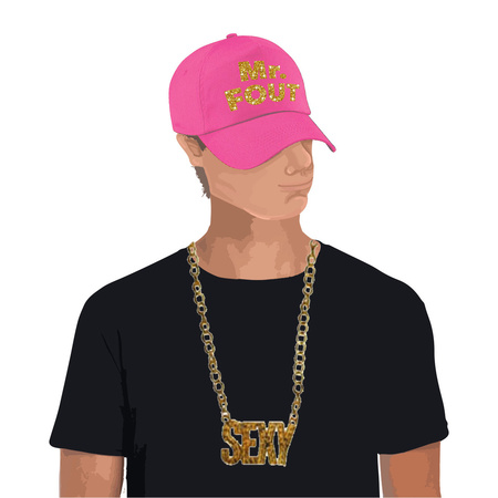 Mr. FOUT cap pink with gold for men with sexy necklace