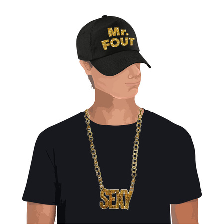 Mr. FOUT cap black with gold for men with sexy necklace