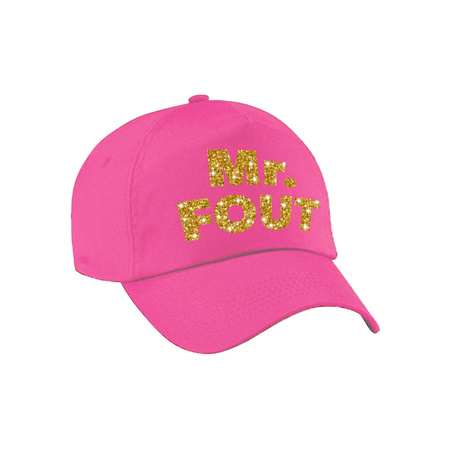 Mr. FOUT baseballcap roze/goud heren en een gouden sexy ketting