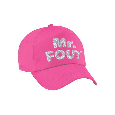 Mr. FOUT baseballcap roze/zilver heren en een zilveren sexy ketting