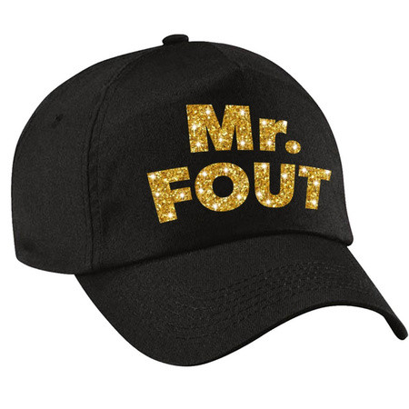 Mr. FOUT baseballcap zwart/goud heren en een gouden sexy ketting
