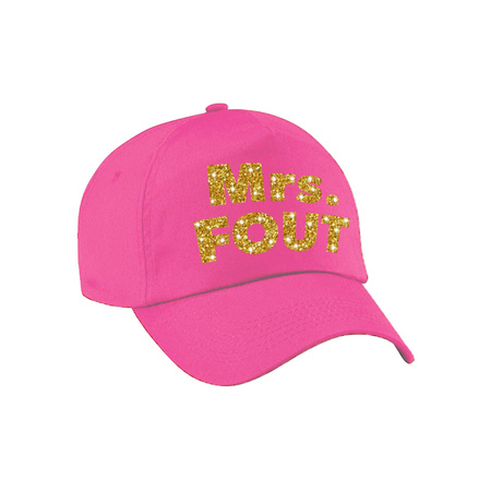 Mrs. FOUT baseballcap roze/goud dames en een gouden sexy ketting