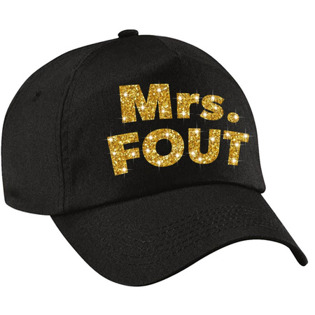Mrs. FOUT baseballcap zwart/goud dames en een gouden sexy ketting