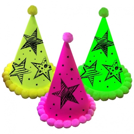 Neon party hats 3 pieces
