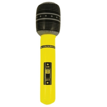 Opblaasbare speelgoed/feestartikel microfoons 2x stuks neon geel/groen 40 cm