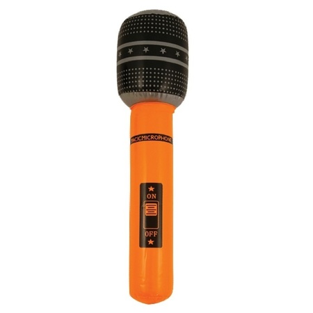 Opblaasbare speelgoed/feestartikel microfoons 2x stuks neon geel/oranje 40 cm