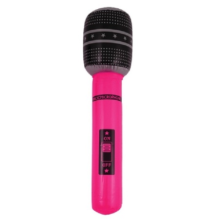 Opblaasbare speelgoed/feestartikel microfoons 2x stuks neon groen/roze 40 cm