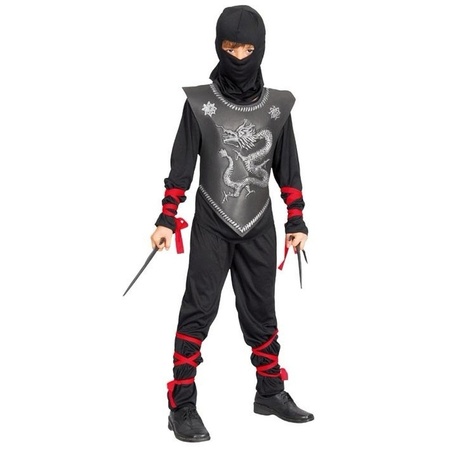 Ninja costume size S with fight sticks for kids