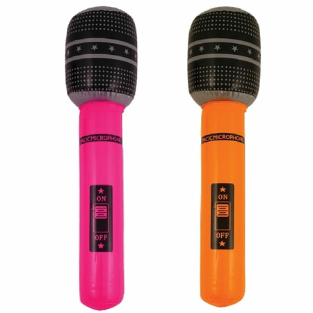 Inflatable music instruments microphone 2x in pink/orange 40 cm