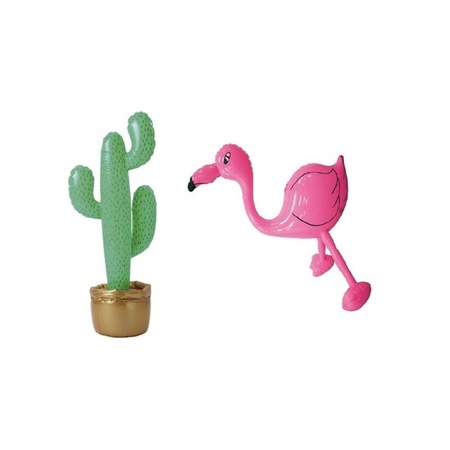 Inflatable tropical set cactus and flamingo